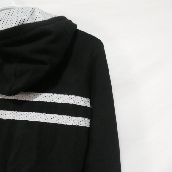 BEBE SPORT | small | Black & White Cropped Mesh Lined Hoodie | Logo & Stripes - Picture 12 of 15